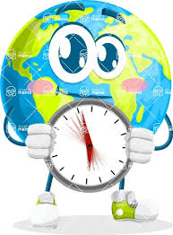 This funny cartoon series is following the adventures of a cute creature. Earth Cartoon Vector Character Holding Clock Graphicmama