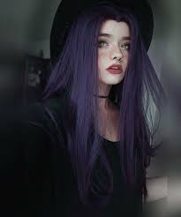 Purple Hair And Green Eyes Character Inspiration Hair Styles Hair Color Dark Purple Hair