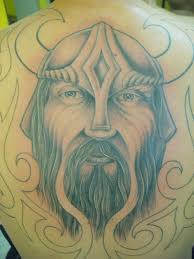 Viking helmet with horns and crossed viking axes drawn in engraving style. Viking Warrior Head In Horned Helmet Big Tattoo On Back Tattooimages Biz