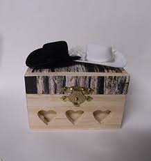Wedding Ceremony Party Ring Bearer Pillow Box Hold Rings Western Cowboy Hats Zen Merchandiser