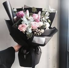 What A Stunning Contract The Black Is To These Gorgeous Flowers Lucy S Florist Will Help With Anniversary I How To Wrap Flowers Luxury Flowers Flowers Bouquet