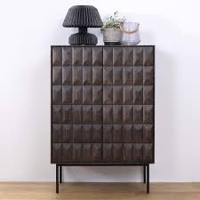 The cabinet is made of wood and painted in dark red mahogany. Marlborough Espresso Brown Drinks Cabinet With Glass Rack