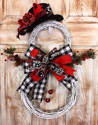 Large Grapevine Snowman Wreath Snowman Wreath Winter Wreath Snowman Decor Black White Plaid Christmas Wreaths Christmas Wreaths Diy Rustic Christmas Wreath