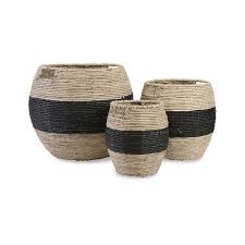 Black Stripe Baskets Set Of 3 Basket Sets Basket Wicker