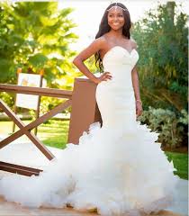 Gorgeous Sweetheart Ruffled Layered Mermaid Wedding Dress For Black Women Bridal Gown Romantic For Black Wedding Hairstyles Black Wedding Dresses Black Wedding