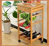 Solide bambu kayu dapur penyimpanan melayani Trolley Utility ...