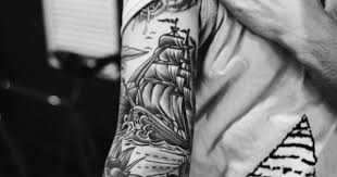 Black And White Ocean Sleeve Tattoo Designs Pin By Clay Ripma On Ink Tattoos Ship Tattoo Traditional Style Tattoo
