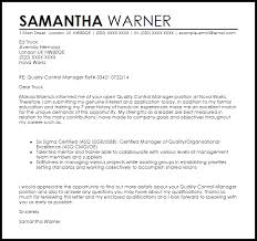 Quality Control Manager Cover Letter Sample Cover Letter Templates Examples
