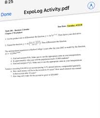 Free printable worksheets pdf with answer keys on algebra i geometry trigonometry algebra ii and calculus. Solved 8 25 Done Expolog Activity Pdf Due Date Tuesday Chegg Com