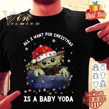 All I Want For Christmas Lights Is A Baby Yoda Santa Hat Shirt Hoodie Sweater Longsleeve T Shirt