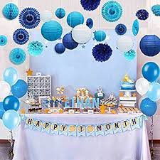 Amazon Com Kubert 89 Pcs White And Blue Party Decorations Including Paper Tissue P Blue Party Decorations Party Decorations Kids Boys Summer Party Decorations