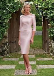 Magbridal Modern Satin Portrait Neckline 3 4 Length Sleeves Knee Length Sheath Column Bridesmaid Dres Gowns Of Elegance Fashion Dresses Mother Of Groom Dresses