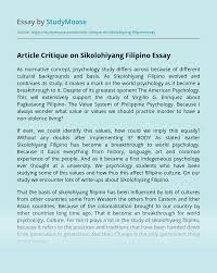 The key to success in writing this paper is critical thinking. Article Critique On Sikolohiyang Filipino Free Essay Example