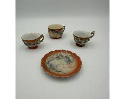 Vintage Soka China Chipped Collectable Dragon Mini Small Teacup W Saucer