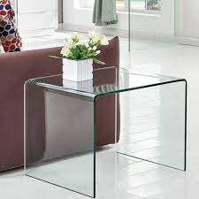 Modern Clear Glass Waterfall End Table Clear Home Design In 2021 Living Table Modern Living Room Table Living Room Table