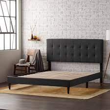 Zinus mia 14 black metal platform bed frame, king. Rest Haven Upholstered Platform Bed Frame With Square Tufted Headboard Cal King Charcoal Walmart Com Walmart Com