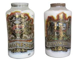 Socosy embossed clear glass apothecary jar with lid, candy jar wedding candy buffet jar crystal jewelry box food jar 6 oz. Large Pair Of Rare Antique Apothecary Jars Glass