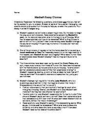 Macbeth Essay Questions Essay Questions Macbeth Essay Essay