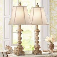The silvery, shimmery rustic chic decor of this living room leaves either open for interpretation. Elize Traditional French Country Style Table Lamps Set Of 2 Vintage White Washed Candlestick Bell Shade For Living Room Bedroom House Bedside Nightstand Home Office Family Regency Hill Amazon Com