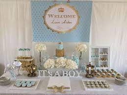 Light Blue And Gold Royal Prince Baby Shower 1st Birthday Backdrop Christenin Prince Baby Shower Gold Baby Shower Decorations Prince Baby Shower Decorations