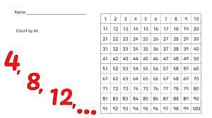 Count By 4 Chart Number Chart Counting By 4s Worksheet