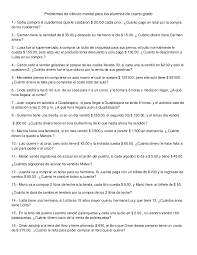 El objetivo del ejercicio es completar con el número correcto los enunciados relacionados con los problemas matemáticos. Problemas De Calculo Mental Para Los Alumnos De Cuarto Grado