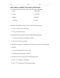 Gram formula mass = mass of the solute/formula mass of the solute. Molar Mass And Mole Calculations Worksheet