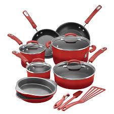 15 Piece Non Stick Cookware Set Kitchen Pots And Pans Red Rachel Ray Hard Enamel Cookware Sets Ideas Cookware Set Cookware And Bakeware Nonstick Cookware