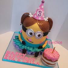 This minion cake request came for a 1st year birthday party. Minion Girl 3d Cake Super Heroes Cartoon Characters Minion Cake Girl Minion Cake Girl Cakes