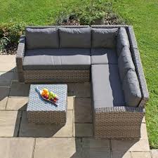Amberley Small Garden Corner Sofa And Coffee Table Grey And Grey Garden Garden Rattan Corner Sofa Furniture Sofa Set Small Corner Sofa