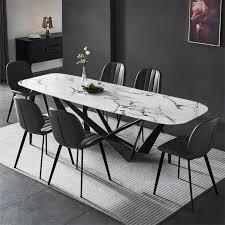 Modern Stylish Rectangle White Faux Marble Top Dining Table With Black Metal Base In Small Medium Large In 2020 Marble Top Dining Table Large Dining Table Dining Table Marble