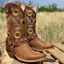 Women S Brown Natural Cowhide Leather Sunflower Boots Snip Toe Alfa Western Wear In 2020 Boots Womens Cowgirl Boots Cowgirl Boots Square Toed