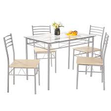 Easily paired with a variety of different chair styles. Amerlife Glass Dining Table Set With 4 Chairs Modern Tempered Glass Top 5 Piece Table And Chairs Counter Height Table With Durable Metal Frame For Family Home Kitchen Dining Room Silver