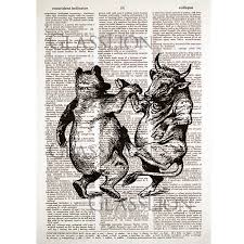 Stock Market Bull And Bear Print On A Vintage Dictionary Page Etsy Vintage Dictionary Bear Print Wall Street Art