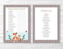 Woodland Fox Baby Shower Word Scramble Fox Baby Shower Woodland Baby Shower Baby Shower Game Baby Shower Wording Fox Baby Shower Woodland Fox Baby Shower