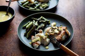 Pan Seared Hake And Asparagus With Aioli Recipe Recipe Seafood Recipes Cooking Recipes