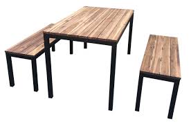 Crafted of solid and manufactured wood with handsome brown veneers, the tabletop strikes a. Dining Table And Bench Seats Galvanised Powder Coated Black 2400mm Wide Setting Beer Garden Outdoor