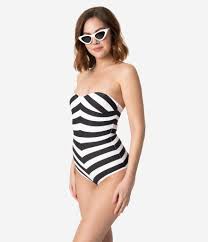 Black And White Striped One Piece Bathing Suit Barbie X Unique Vintage Black White Chevron Stripe One Piece Bathing Suit One Piece Striped One Piece Vintage Bathing Suits