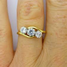 14k white, yellow, rose gold or platinum round 3 stone bezel ring setting for 1/4 to 2 ct tw diamonds. Vintage 18ct Yellow Gold Diamond Engagement Ring English Estate Ring 3 Three Stone Bypass Diamond Trilogy Ring 0 50 Carat Diamond Engagement Rings Vintage Engagement Rings Couple Yellow Gold Diamond Engagement Ring