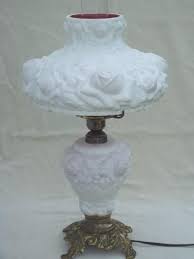 Vintage Fenton Glass Lamp Puffy Roses Cranberry Cased White Milk Glass Lamp Milk Glass Lamp White Milk Glass Fenton Lamps