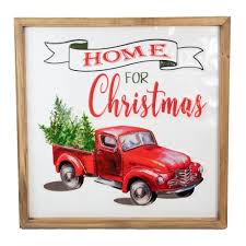 If you gift someone a christmas decoration they will keep it forever and each year. Northlight 16 Red Vintage Truck With A Forest Tree Home For Christmas Metal With A Wooden Frame Wall Decor Target