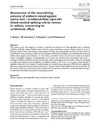 PDF) Assessment of the neutralizing potency of antisera raised against  native and γ-irradiated<i>Naja nigricollis</i>(black-necked spitting cobra)  venom in rabbits, concerning its cardiotoxic effect