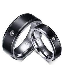 Titanium Black Ring For Couples Inlaid Cubic Zirconia Liberality And Fashion Style Brushed Craft Titanium Wedding Rings Black Titanium Ring Titanium Rings