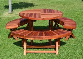 H rectangle plastic folding portable outdoor picnic table (10) 7 ft. Round Wood Folding Picnic Table With Curved Benches Forever Redwood
