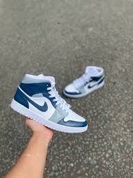 Grey and blue jordans 1. Navy Blue X Grey Jordan 1 Mid The Custom Movement