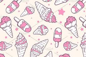 Illustration of ice cream cone decorated on pink cafe with white frame board background on 3d style. Set Of Patterns With Ice Creams Line Art Design Pink And White Background Pattern