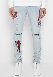 Graffiti Print Jeans Stonewash Blue Maniere De Voir