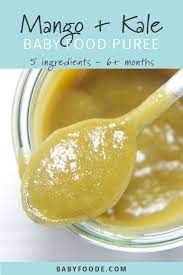 Mango Kale Baby Food Puree With Ginger Recipe Baby Puree Recipes Baby Food Recipes Organic Baby Food