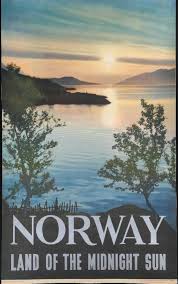1950s Poster Norway Land Of The Midnight Sun Scandinavie Noorwegen Reizen