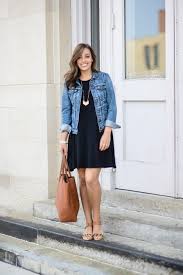 15 Ways To Wear A Navy Dress Outfit And What Accessories To Choose Swing Dresses Outfit Navy Dress Outfits How To Wear Denim Jacket